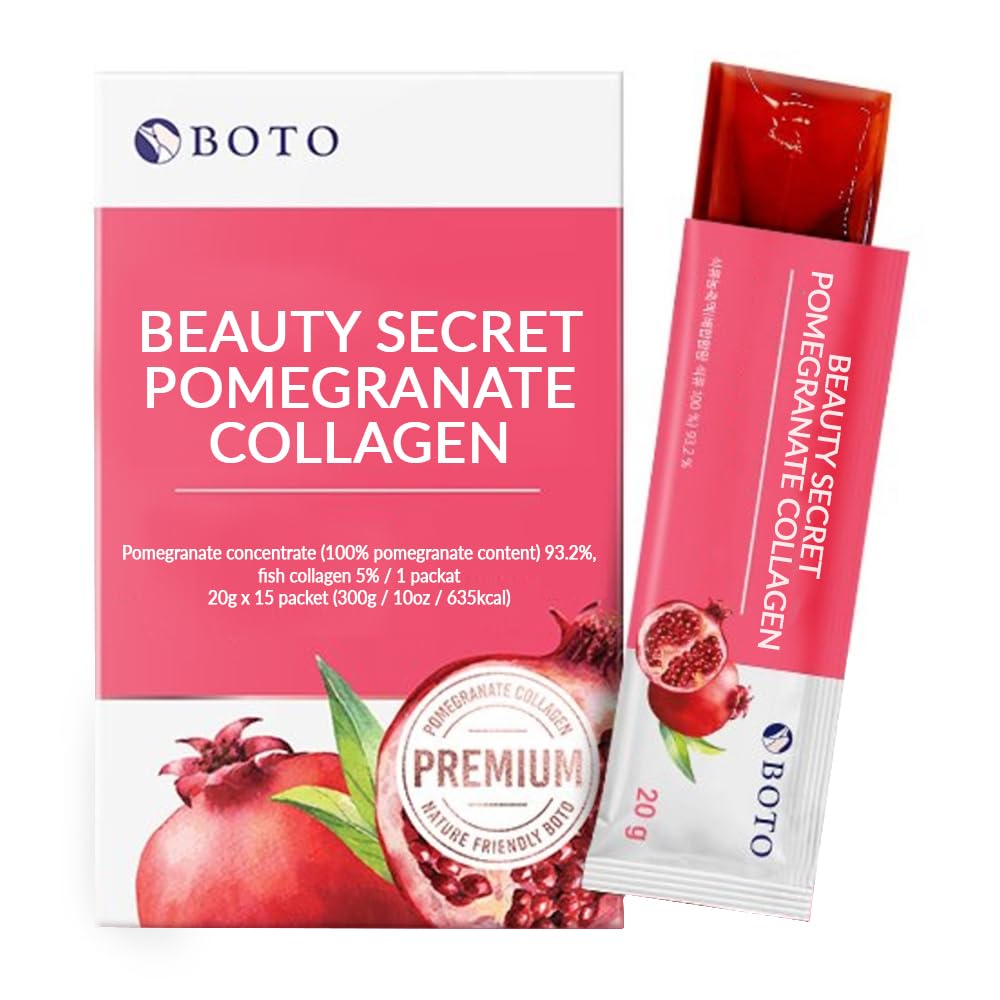 ZIOSTAND BOTO Beauty Secret Pomegranate Collagen 20g - Korean Beauty Collagen Jelly Stick, Low Molecular Fish Collagen, Pomegranate Flavored - Packs of 15