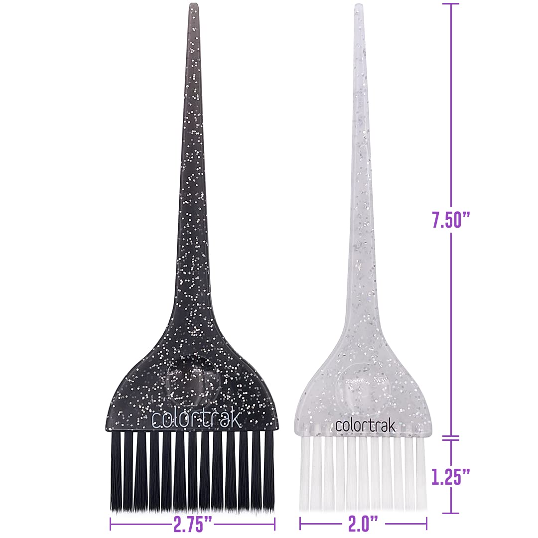 Colortrak Galaxy Glitter 2 Piece Hair Brush Set for Highlighting and Coloring Hair Sections, Includes 2.5 Inch Wide Celestial Glow Soft Bristle Brush, 3 Inch Wide Meteor Shower Stiff Bristle Brush