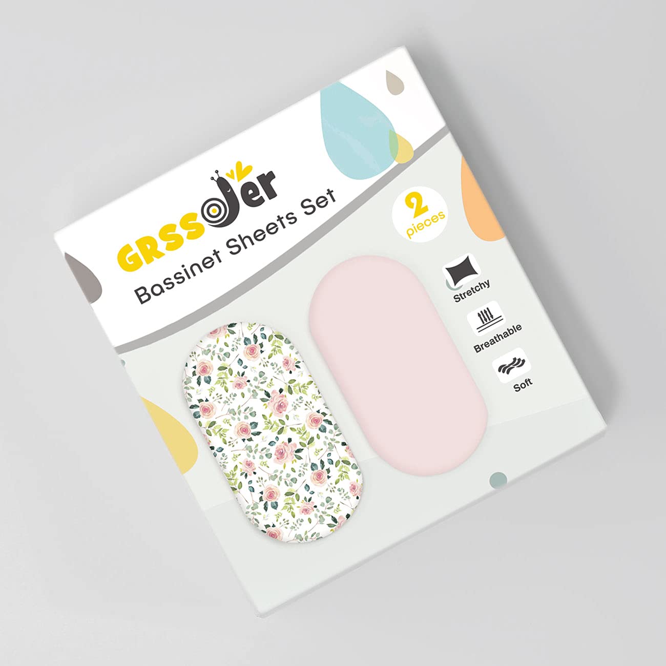 GRSSDER Stretchy Ultra Soft Baby Fitted Bassinet Sheet Set 2 Pack, Universal Cradle for Rectangle, Oval, or Hourglass Pad/Mattress, Pink Rose Sheets Girls