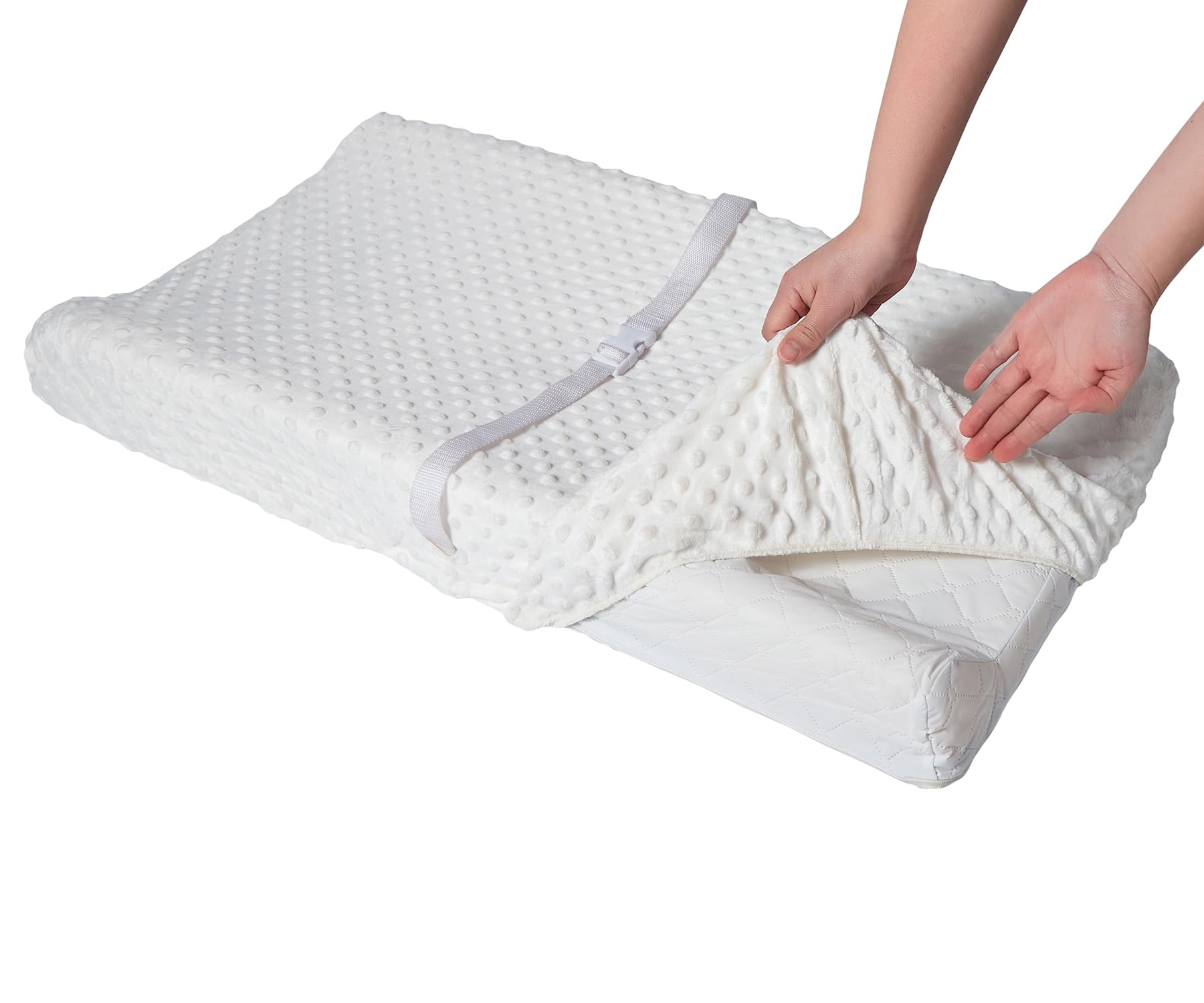 Baby Changing Pad Cover, Super Soft Plush Dot Diaper Changing Table Covers for Baby Girls and Boys, Ultra Comfortable, Diaper Changing Cloths for Babies, Fit 32/34'' x 16 Pad (White)