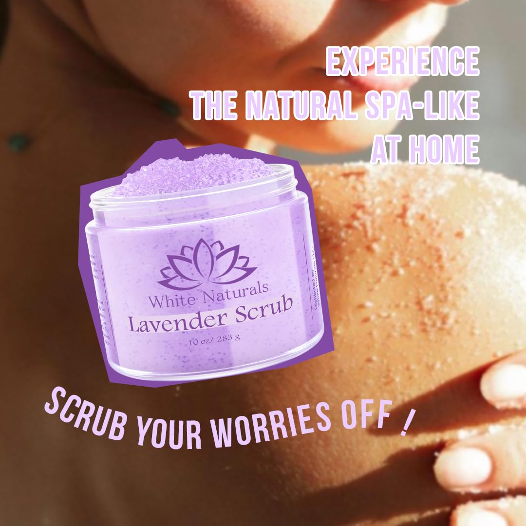 Lavender Oil Body Scrub, Organic Exfoliator for Soft Skin, Pure Exfoliate, Deep Cleanse, Natural Women Exfoliating Dead Sea Salt Face Scrub, Moisturizing Skin, Acne, Cellulite, Scars, LARGE 12oz Jar