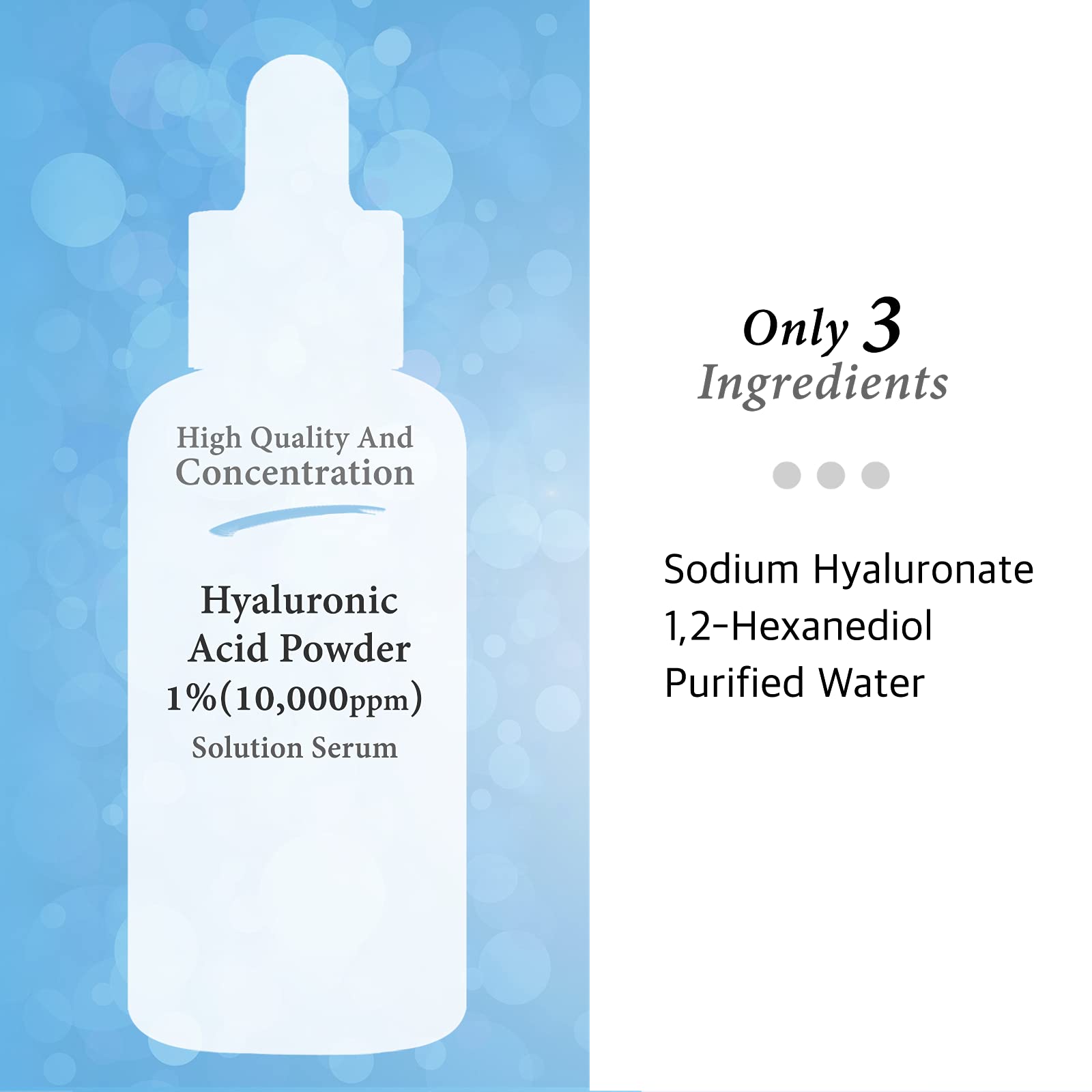 Pure Hyaluronic Acid 1% Serum 10,000ppm - Hydrating Face Serum for Fine Lines - Intense Moisture Facial Serum for Visibly Plumped Skin, 2 Fl Oz (60ml)