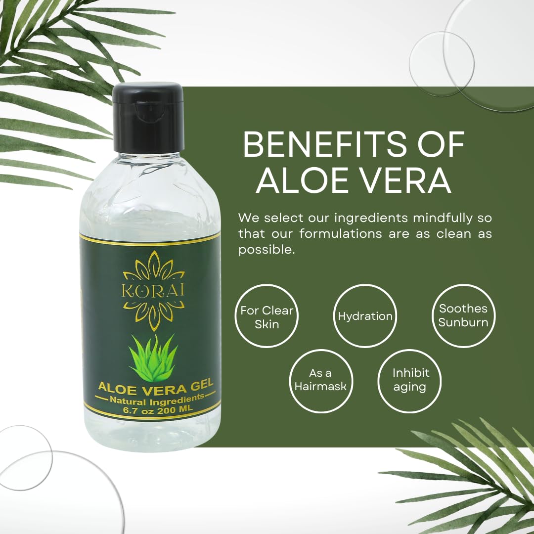 KORAI Aloe Vera Gel from freshly cut 99% Pure Aloe Vera Gel-Natural Ingredients-Vegan, Unscented - For Face, Skin and Hair