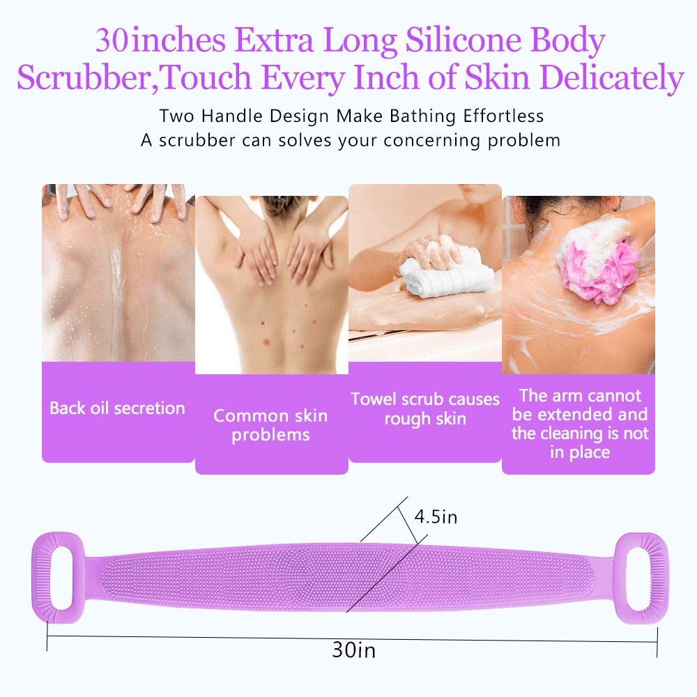 Back Scrubber for Shower,30inches and 35Ã‚½ inches Two Size for Choosing Inmorven Bath Body Brush Silicone Back Brush Extra Long Exfoliating Body Scrubber With Handle for Men and Women.(Purple)