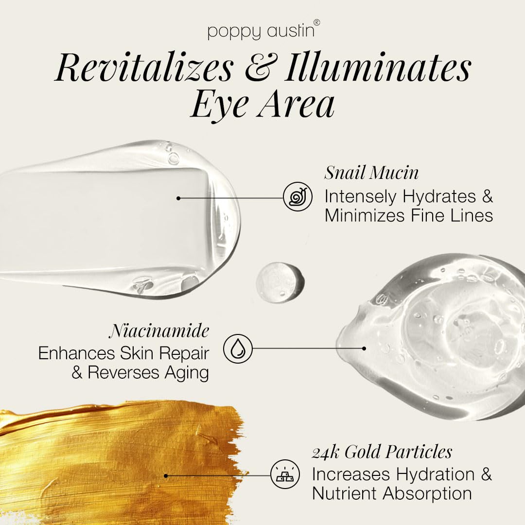 poppy austin Snail Mucin Eye Patches - Gold Under Eye Patches for Dark Circles, Puffy Eyes and Dark Circles - Hydrogel Eye Patch - Eye Masks for Dark Circles and Puffiness