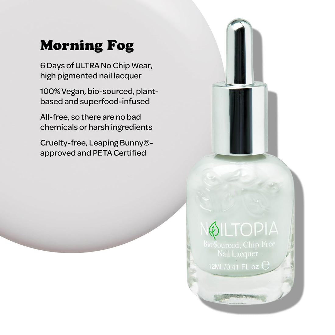 Nailtopia - Plant-Based Chip Free Nail Lacquer - Non Toxic, Bio-Sourced, Long-Lasting, Strengthening Polish - Morning Fog (Pastel Grey) - 0.41oz