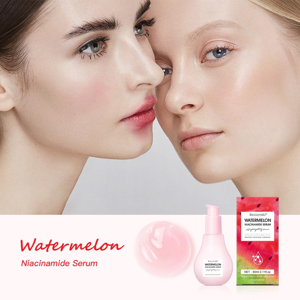 2 Pcs Watermelon Niacinamide Moisturize Serum, Hydrating Lightweight Glow Face Priming Liquid Highlighter