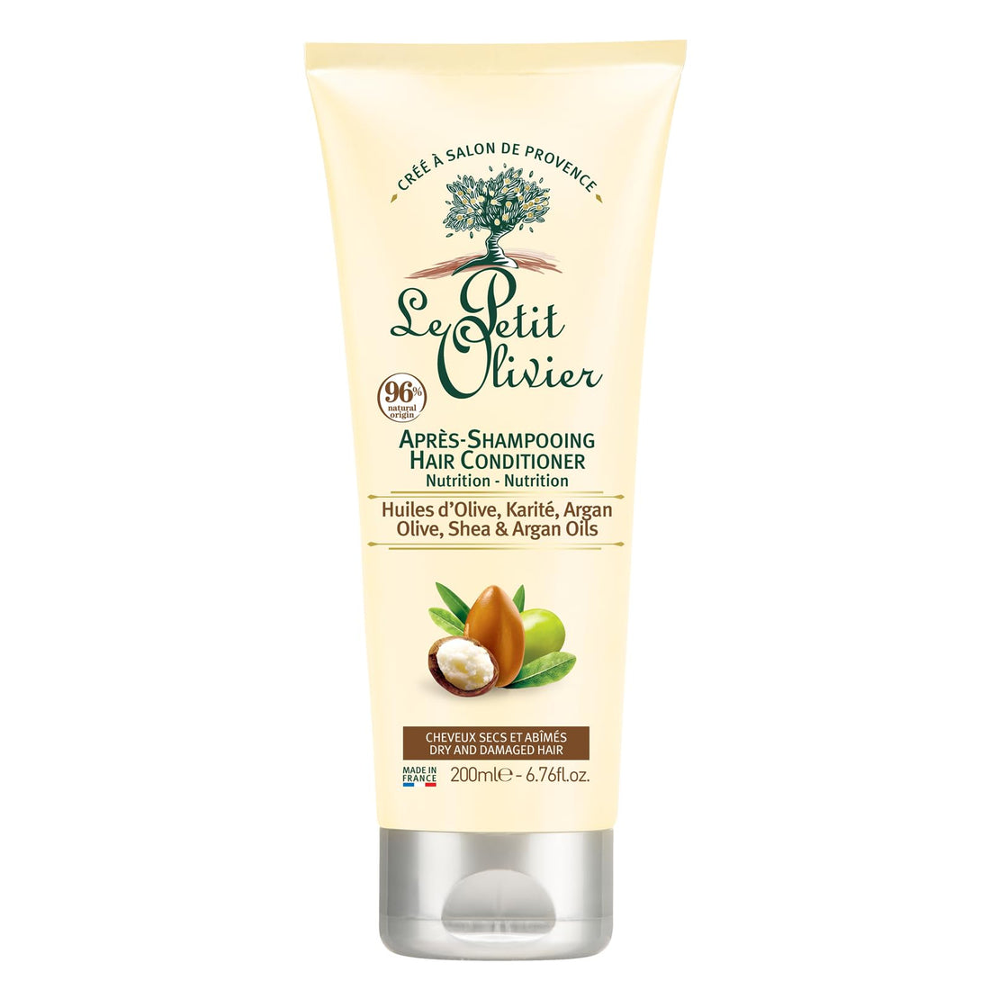 Le Petit Olivier Nutrition Hair Conditioner - Olive, Shea, Argan Oils - Detangles And Repairs - Enhances Softness And Elasticity Of The Hair - Suitable For Dry And Damaged Hair - 6.76 Oz