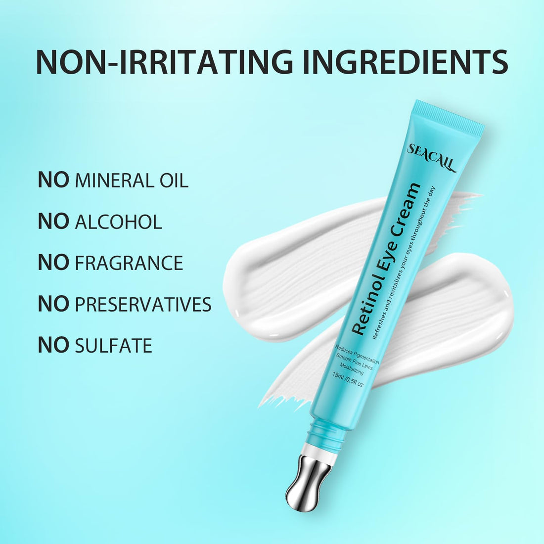 Seacall Retinol Eye Cream - Eye Cream with Hyaluronic Acid and Caffeine for Dark Circles and Puffiness, Anti-Aging - Reduces Wrinkles and Repairs the Eye Area (15ml)