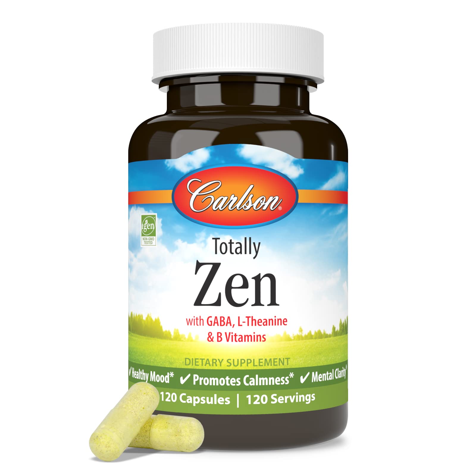 Carlson - Totally Zen, GABA, L-Theanine & B Vitamins, Healthy Mood, Promotes Calmness & Mental Clarity, 120 Capsules