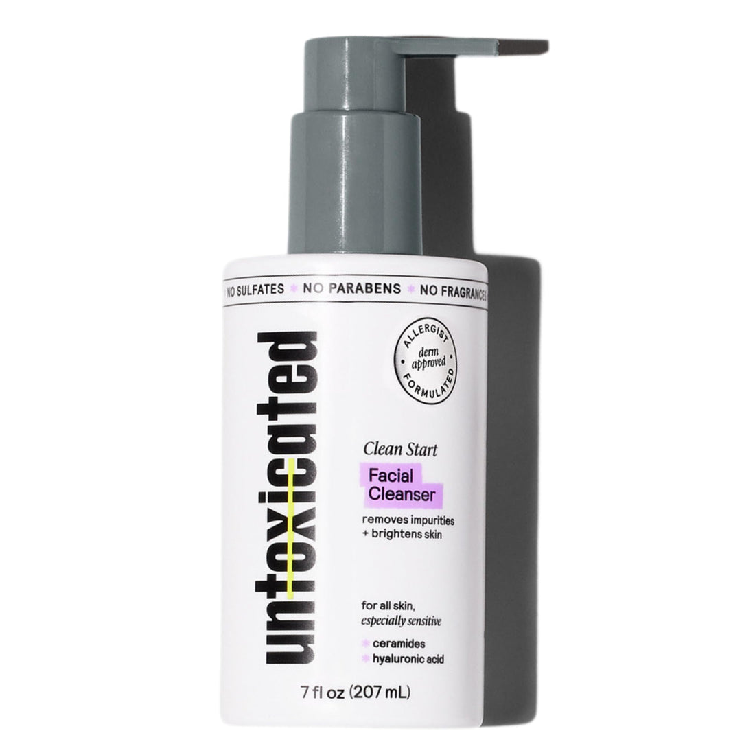 Untoxicated Face Wash - Gentle & Hydrating Face Cleanser for Sensitive Skin - Ceramides, Hyaluronic Acid & Glycerin - No Common Irritants - Non-Foaming - Soap Free - Fragrance Free - 7 Ounce