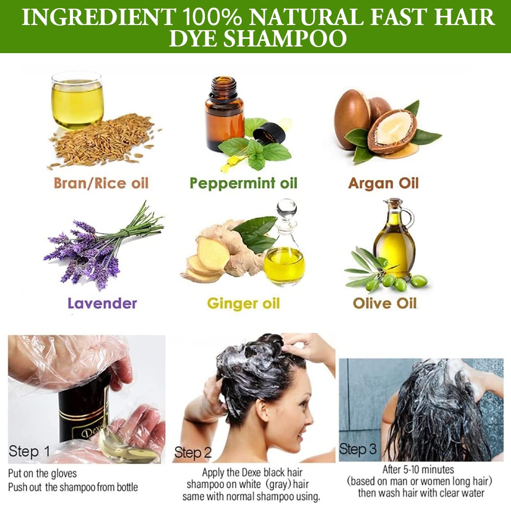 Dexe Hair Dye Shampoo 14.1 Fl Oz, Gray Hair Coverage, Black Hair Dye, Hair Color Shampoo, Black Hair Shampoo for Men & Women