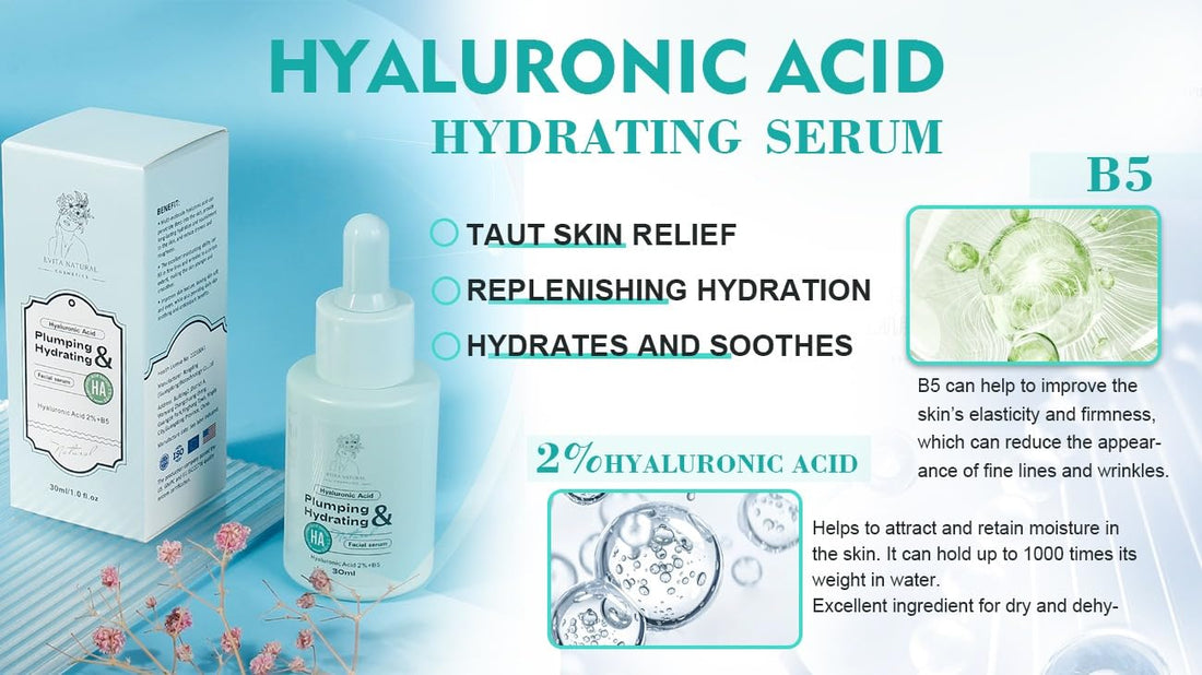 Evita Natural Cosmetics Hyaluronic Acid Serum 100% Natural Moisturizer with Vitamin B5 for Face and Neck. Dermatologically tested, Cruelty-Free, Paraben Free - 1 fl oz