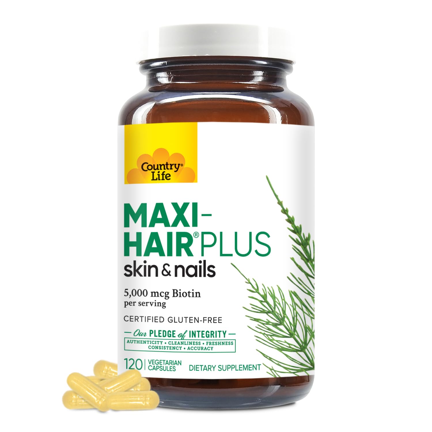 Country Life, Maxi-Hair Plus Biotin, Supports Healthy Hair, Skin and Nails, Daily Supplement, 120 ct