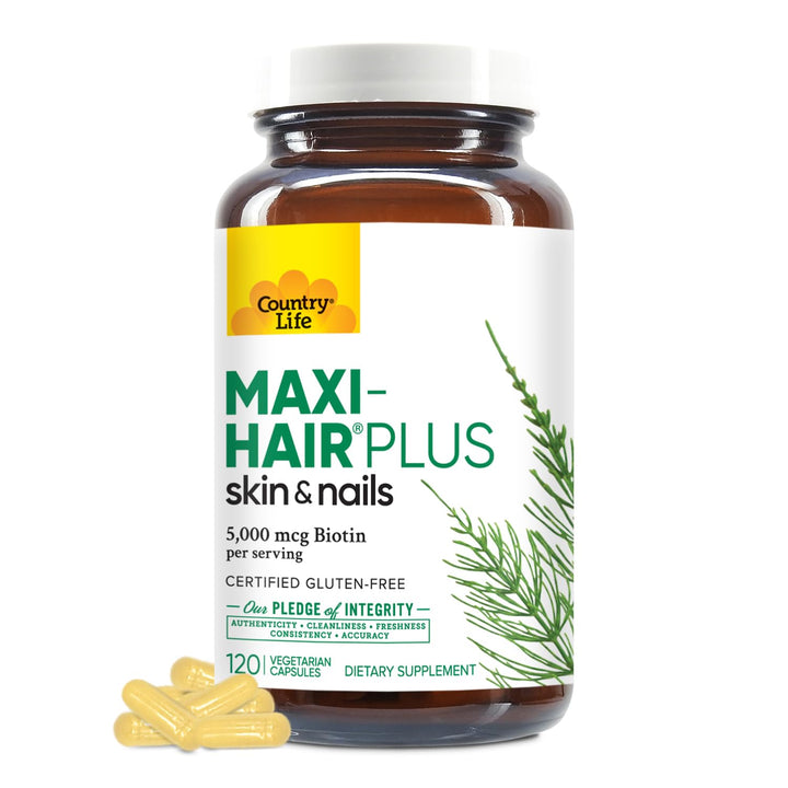 Country Life, Maxi-Hair Plus Biotin, Supports Healthy Hair, Skin and Nails, Daily Supplement, 120 ct