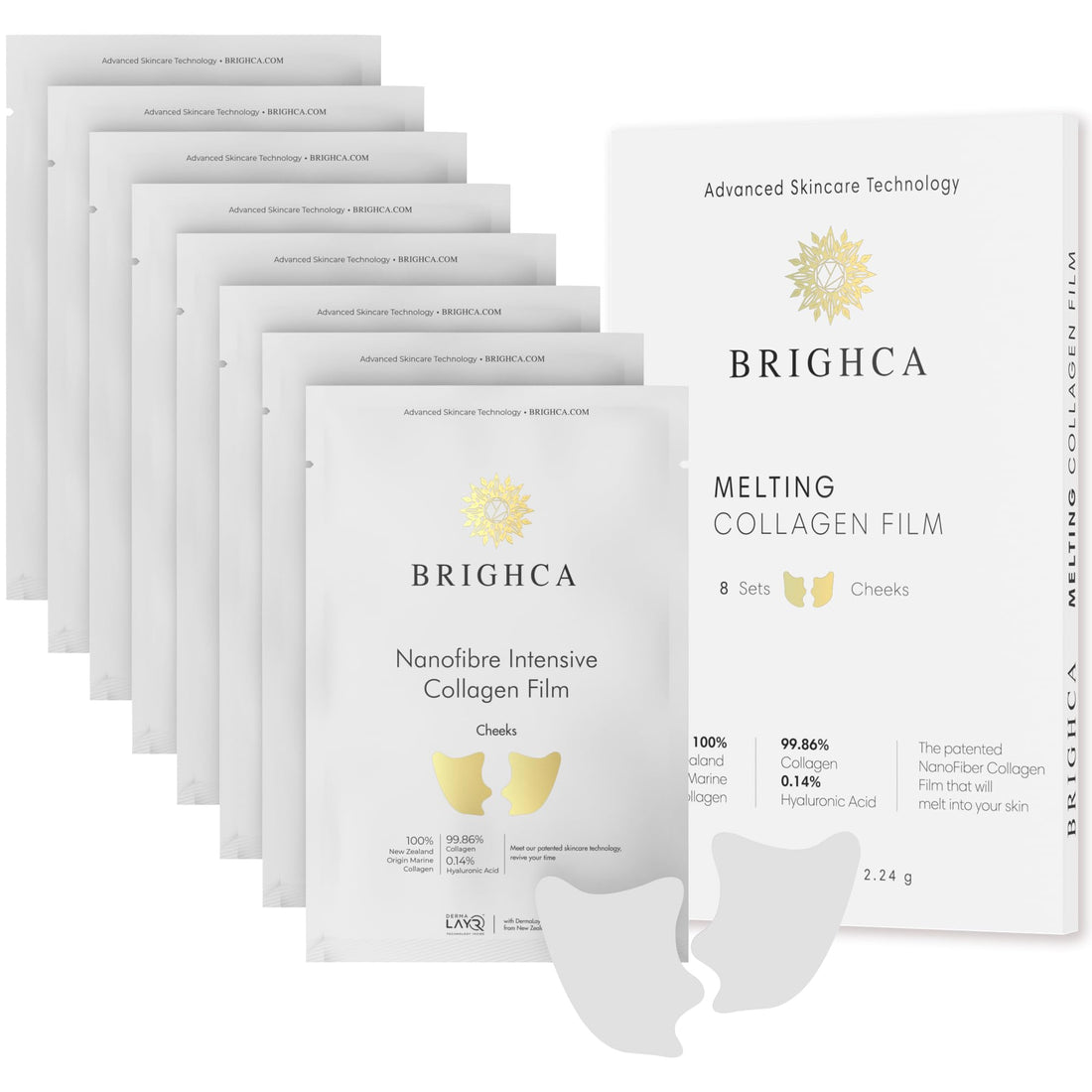 BRIGHCA Melting Collagen Film Refill Pack (8 Pouches) - Part of Brighca’s Melting Collagen Set | Anti-Aging Korean Skin Care Collagen Routine (CHEEKS)