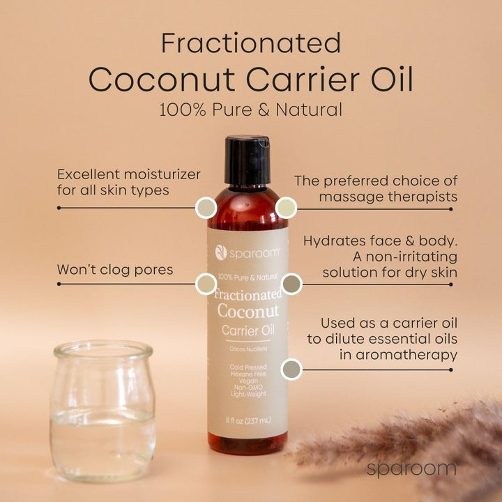 SpaRoom 100% Pure and Natural Carrier Oil, Hair and Skin Moisturizer, Aromatherapy and Massage Oil Base for Essential Oils, 8 Ounces, Fractionated Coconut Oil