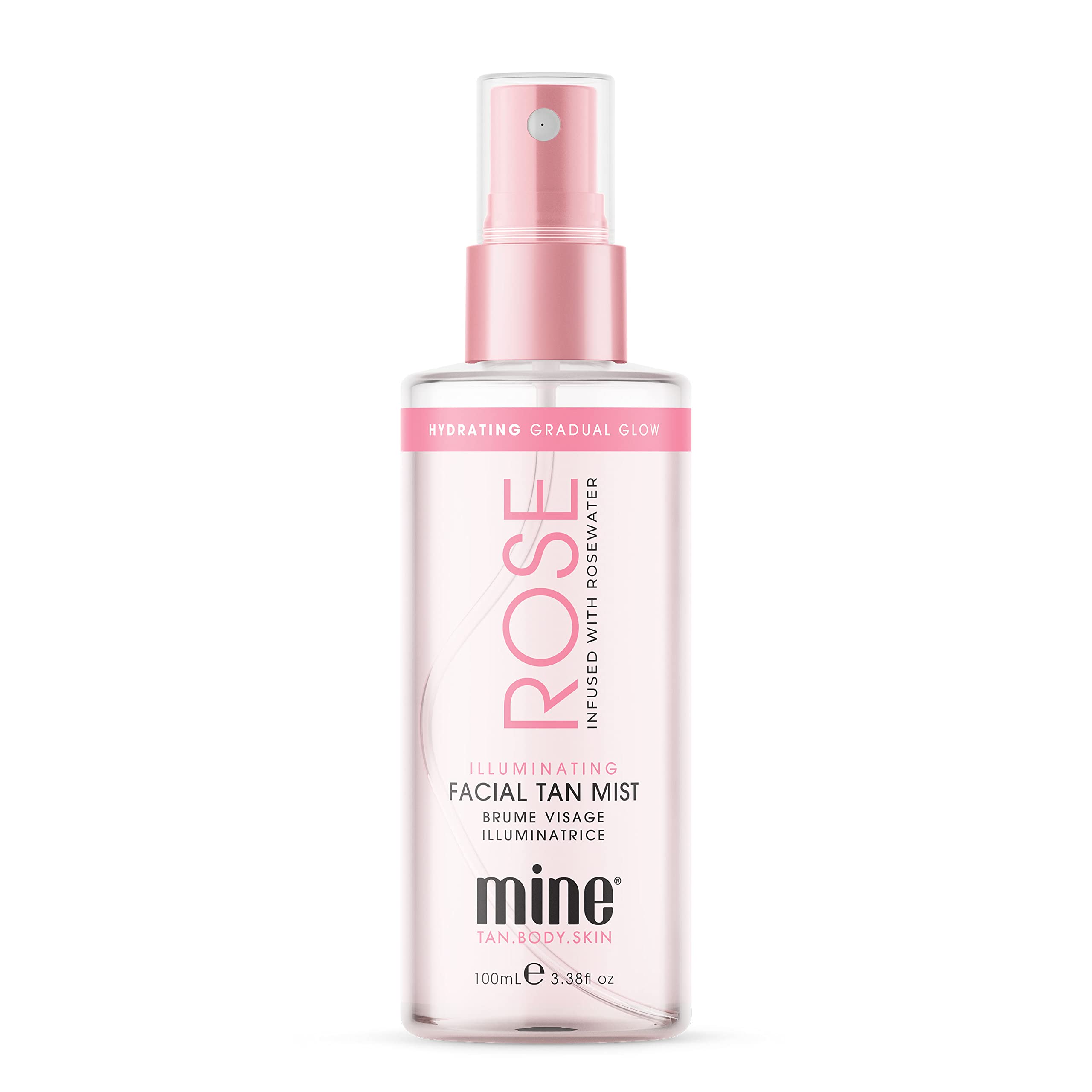 MINETAN BODY.SKIN Rose Illuminating Facial Gradual Tan Mist - Hydrating Face Tanner With Soothing Rosewater, Luminous Golden Skin Finish, Vegan, 3.38 Fl oz