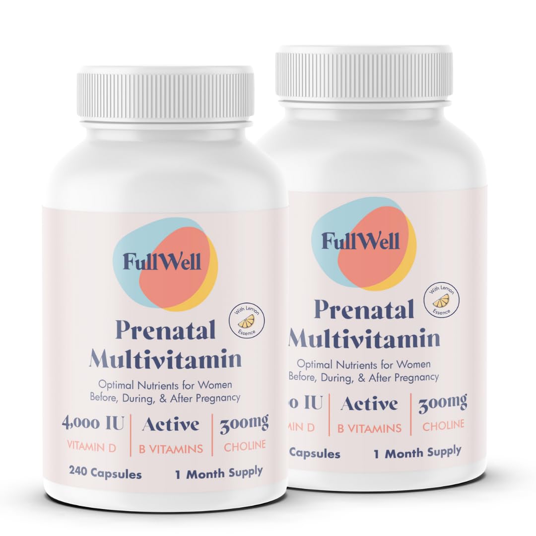 FullWell Prenatal Vitamins Lemon | choline, folate, vitamin D for fetal growth, brain development | 26 Vital Nutrients | Dietitian-formulated, OBGYN recommended, non-GMO, 3rd Party tested, 60 Servings