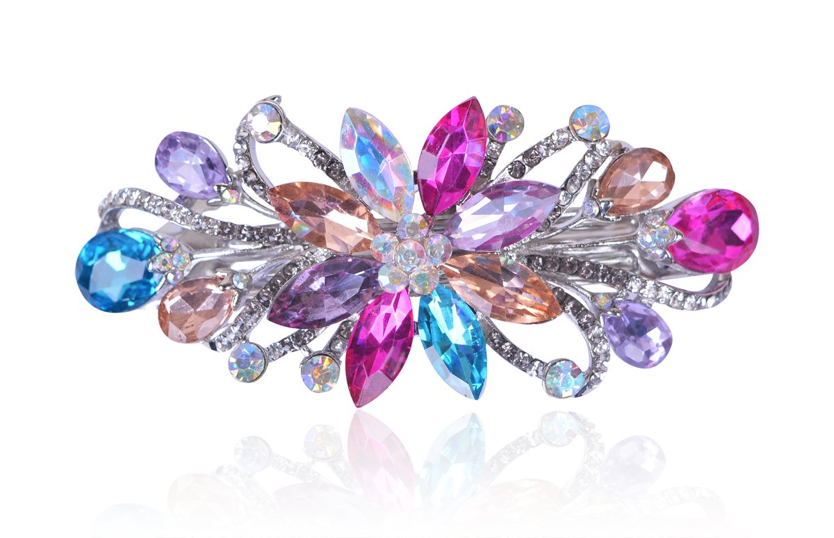 Sankuwen Flower Luxury Jewelry Design Hairpin Rhinestone Hair Barrette Clip (Multicolor)
