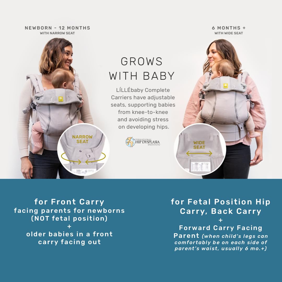 LÍLLÉbaby Complete Airflow Ergonomic 6-in-1 Baby Carrier Newborn to Toddler - with Lumbar Support - for Children 7-45 Pounds - 360 Degree Baby Wearing - Inward and Outward Facing - Charcoal/Silver
