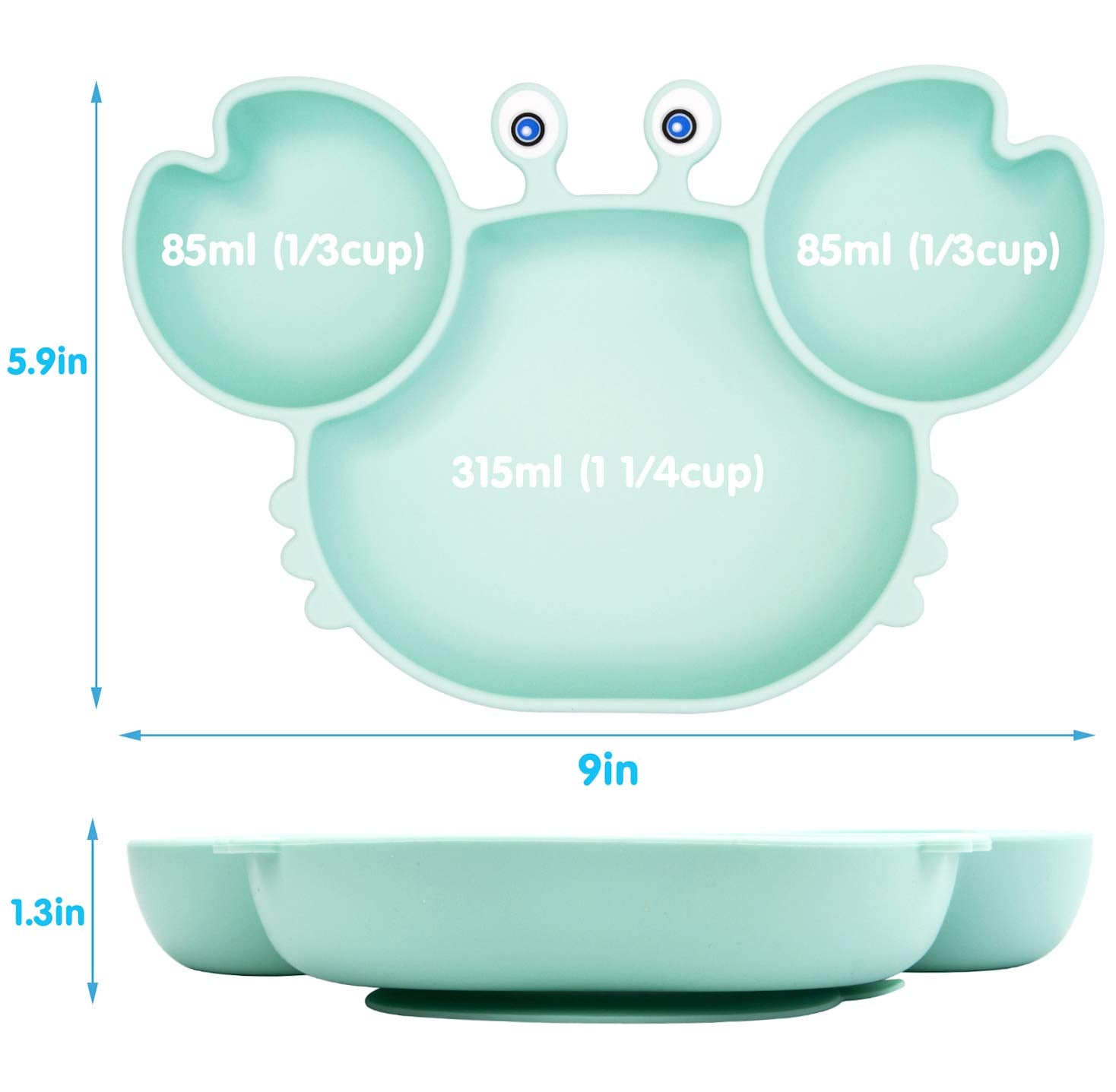 Silicone Suction Plate for Toddlers - Self Feeding Training Divided Plate Dish and Bowl for Baby and Toddler, Fits for Most Highchairs Trays, BPA Free Microwave Dishwasher Safe