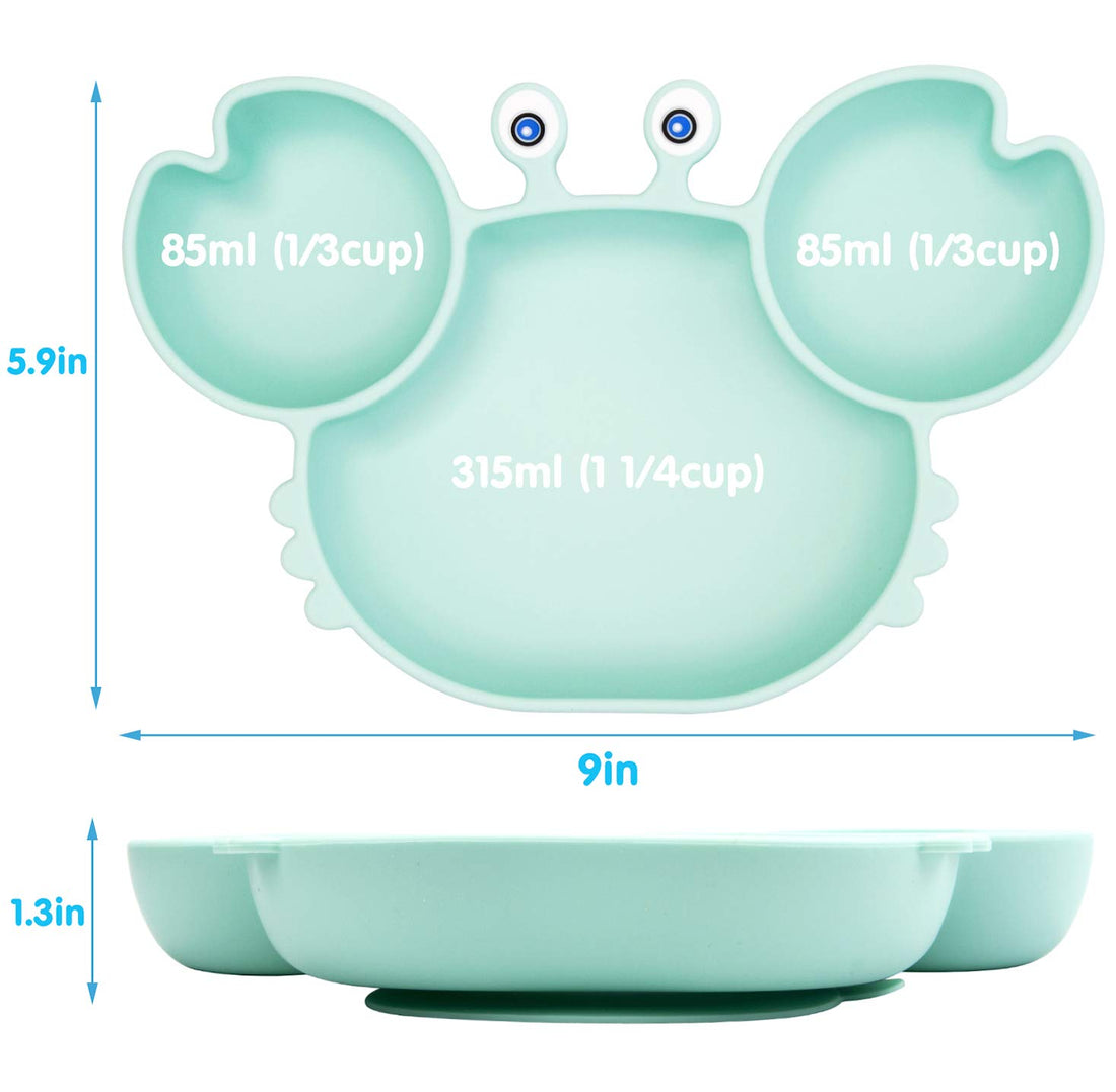 Silicone Suction Plate for Toddlers - Self Feeding Training Divided Plate Dish and Bowl for Baby and Toddler, Fits for Most Highchairs Trays, BPA Free Microwave Dishwasher Safe