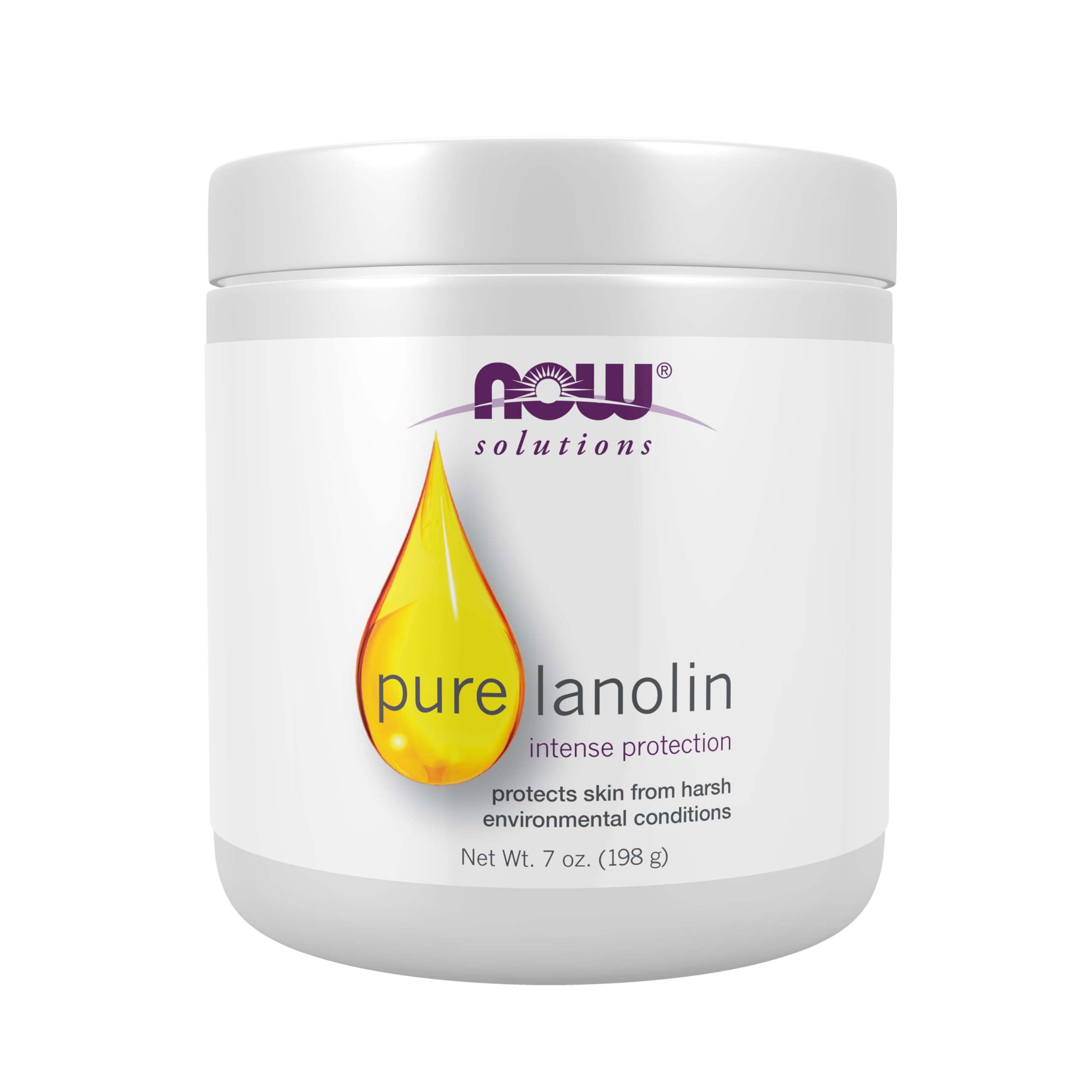 NOW Foods Solutions, Pure Lanolin, Wind and Harsh Environment Skin Protectant, Thick Jelly, For Rough Dry Skin, 7-Ounce
