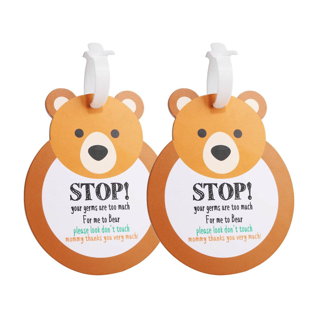 Bear Don't Touch Baby Sign Tag Stop Please Look Baby Car Seat Tag No Touching for Car Seat Cover Basket Tag Stroller Tag Carrycot Basket Tag Baby Warning Tips with Hanging Straps