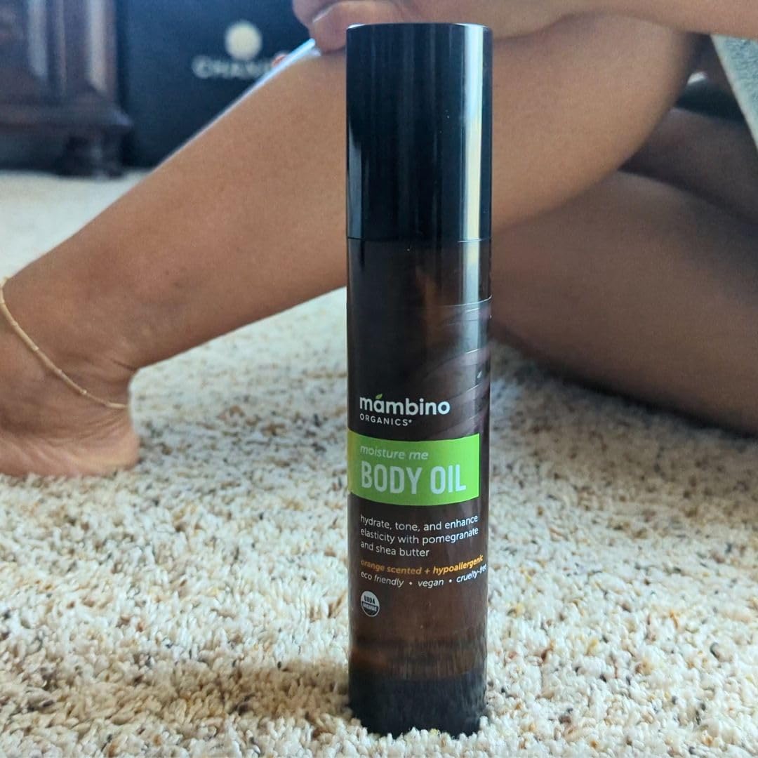 Mambino Organics Moisture Me Body Oil – Organic, Pure Blend of Dutch Shea, Spanish Almond & Turkish Pomegranate – Hydrate for Relaxed Skin – Cruelty-Free Skin Care, 2 fl oz