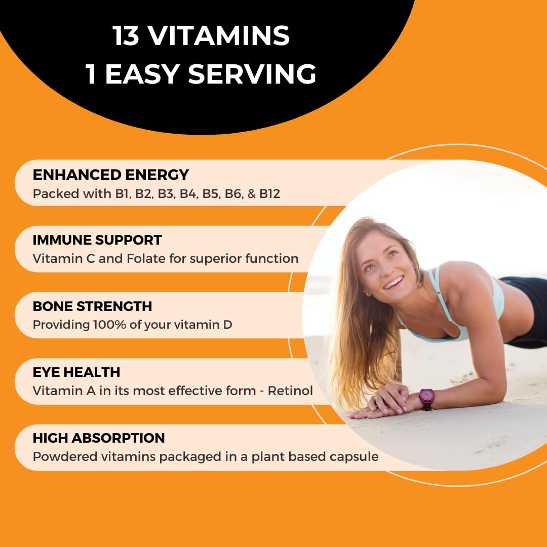 PurePath Non-Toxic Adult Multivitamin - 13 Vitamins - 100% RDA - No Harmful Megadoses - with B6 & B12 - Supplement for Optimal Energy, Focus, and Longevity - 60 Capsules - 30 Day Supply