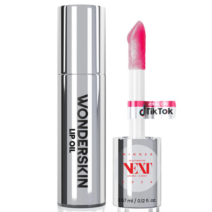 Wonderskin Lip Oil Rehab Serum - Color Changing Lip Oil from Clear to Pink - PH-activated, Non-sticky & Hydrating Tinted Serum for Dry Lips (Kissed)