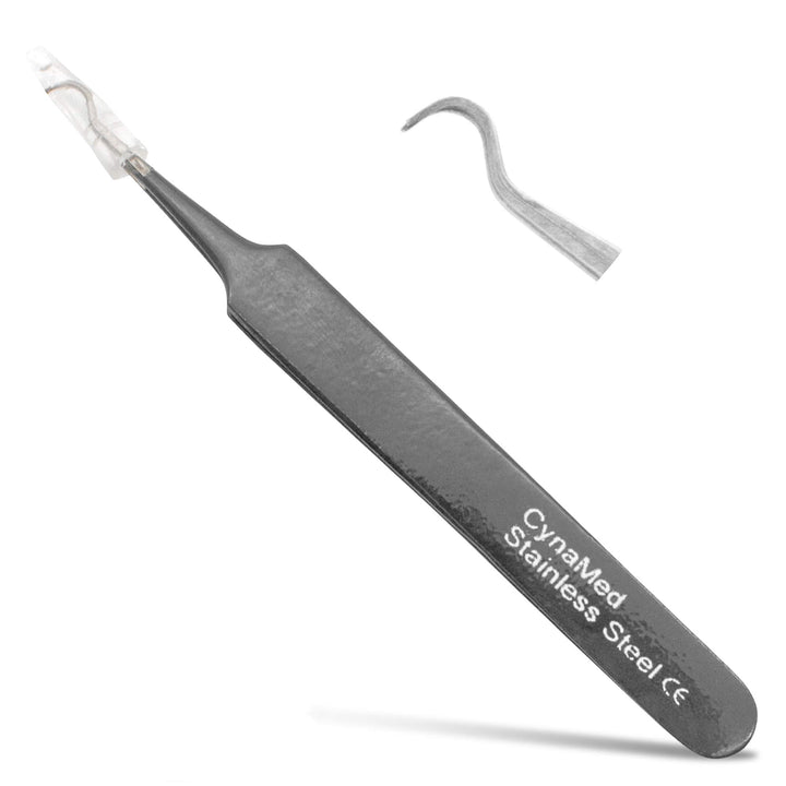 Blackhead Tweezer - Professional Curved Steel Tip Surgical Comedone & Splinter Extractor By Rapid Vitality. Ideal Blemish & Acne Remover Tool Means Flawless Facial Skin (Black)