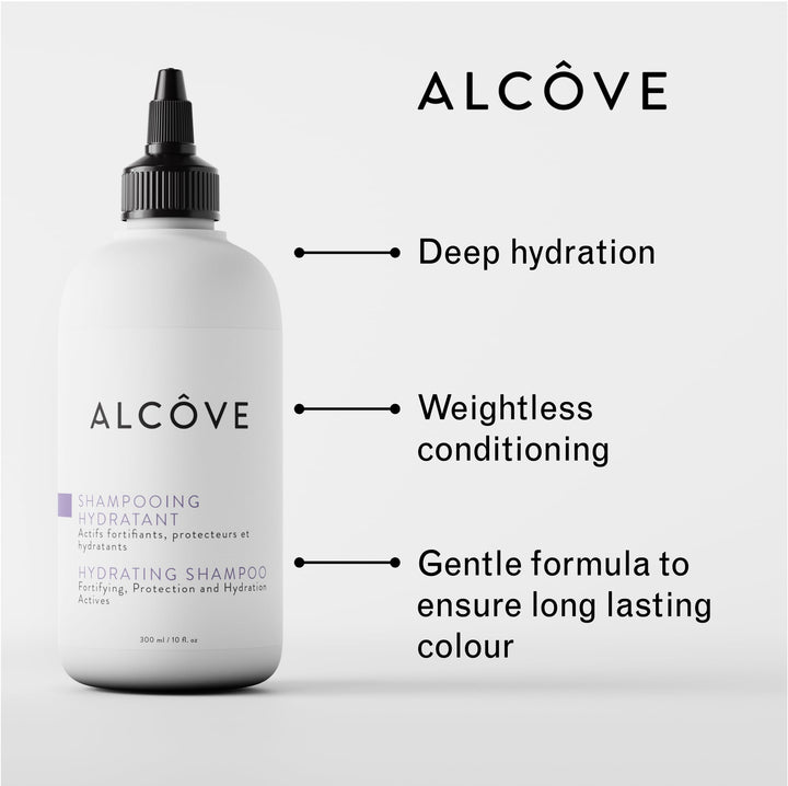 Alcôve - Hydrating Shampoo - Evening Primrose Oil, Mango Extract, and Argan Oil - Sulfate Free Shampoo - All Hair Types - Moisturizing Shampoo for Dry Scalp - Color-Safe - Lightweight Formula - 300ml