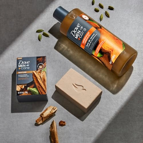 DOVE MEN + CARE Body Wash Sandalwood + Cardamom Oil to Rebuild Skin in the Shower with Plant-Based Cleansers and Moisturizers 26 oz
