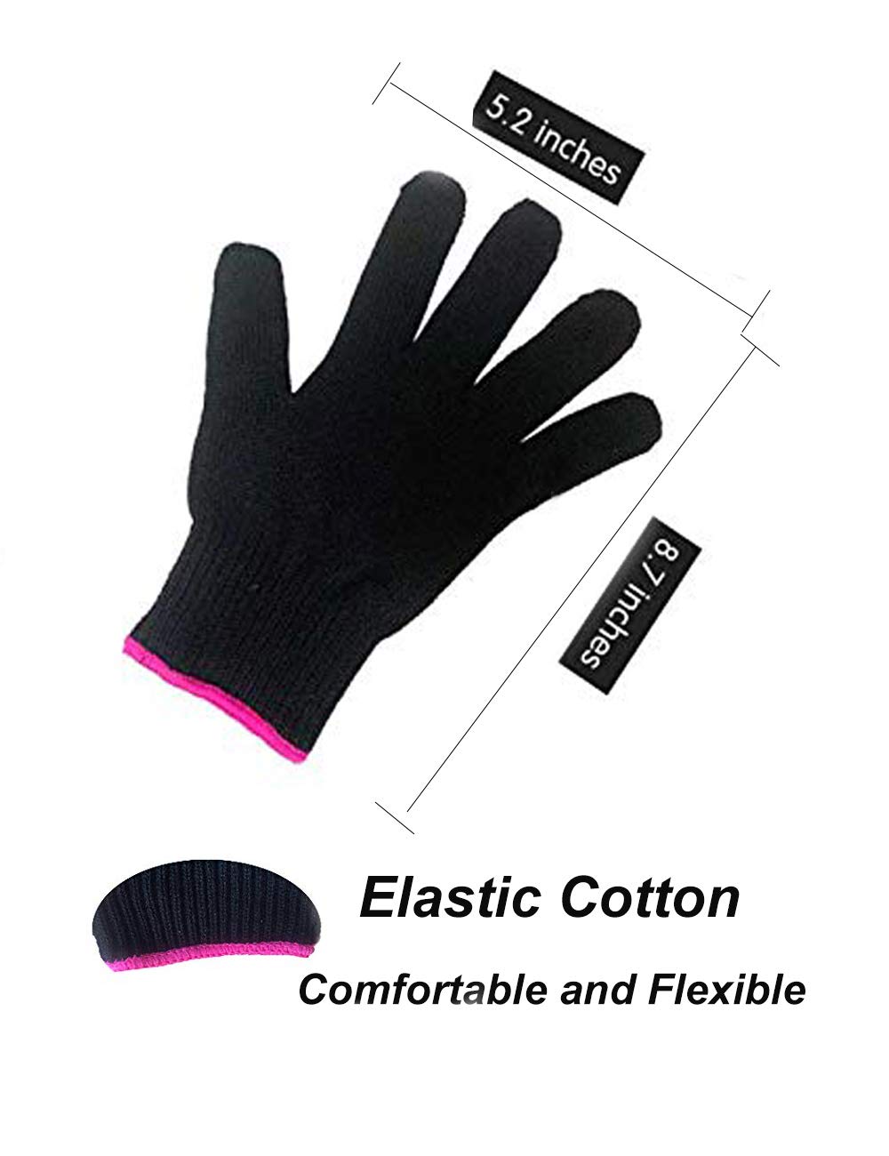 AFT90 Heat Resistant Glove for Hair Styling, Curling Iron, Flat Iron and Curling Wand, Black, Pink Edge, 1 Piece