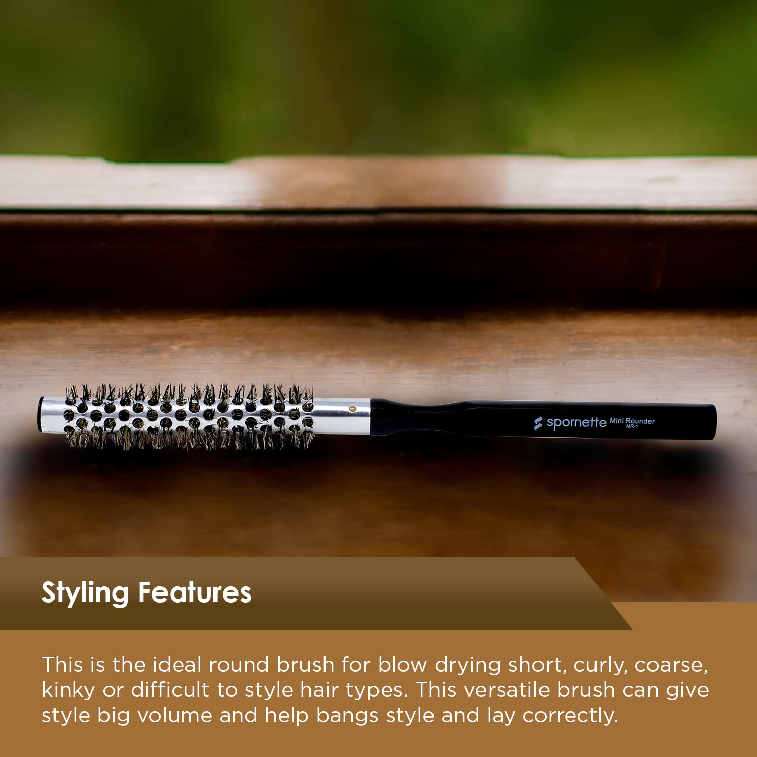 Spornette .75 Inch Mini Rounder Brush (mr-1) Small Round Hair Brush - Metal Thermal Barrel And Boar And Nylon Bristles For Blow Drying, Styling, And Volume To Short Hair And Bangs For Men And Women