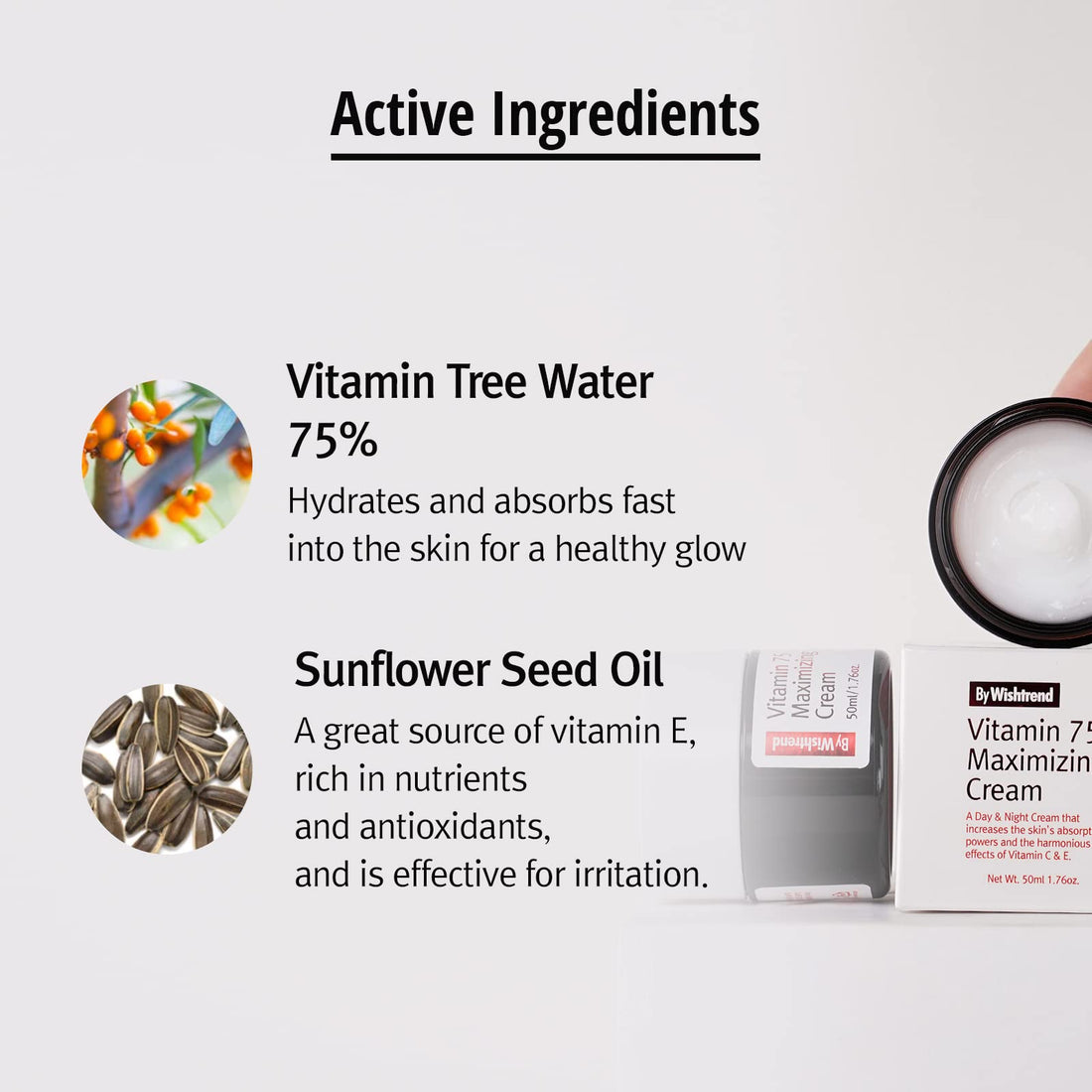 By Wishtrend Vitamin 75 Maximizing Cream - Hydrating & Brightening Moisturizer | 75% Vitamin Tree Water, Vitamin E | Deeply Moisturizes, Evens Skin Tone, Soothes Sensitive Skin | All Skin Types, 50g
