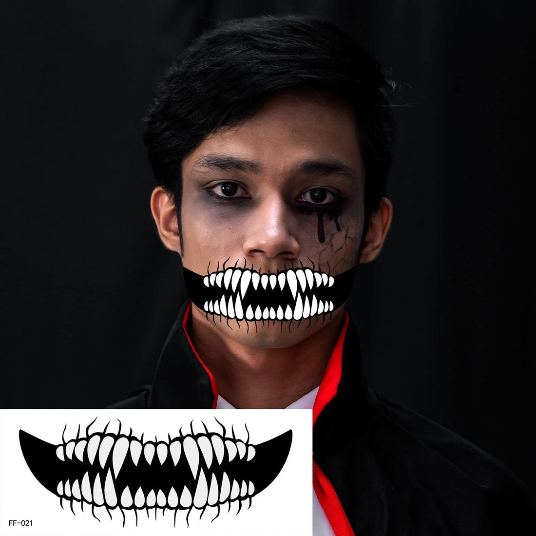 Halloween Temporary Horror Scary Mouth Tattoo Stickers Props Makeup Costume Accessories Face Kit Men or Women Adults Cosplay Party Masquerade