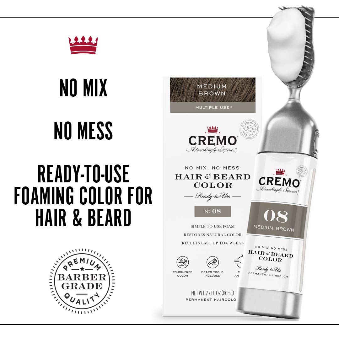 Cremo No Mix No Mess Hair and Beard Color, Medium Brown, 1 Count, (Pack of 1)