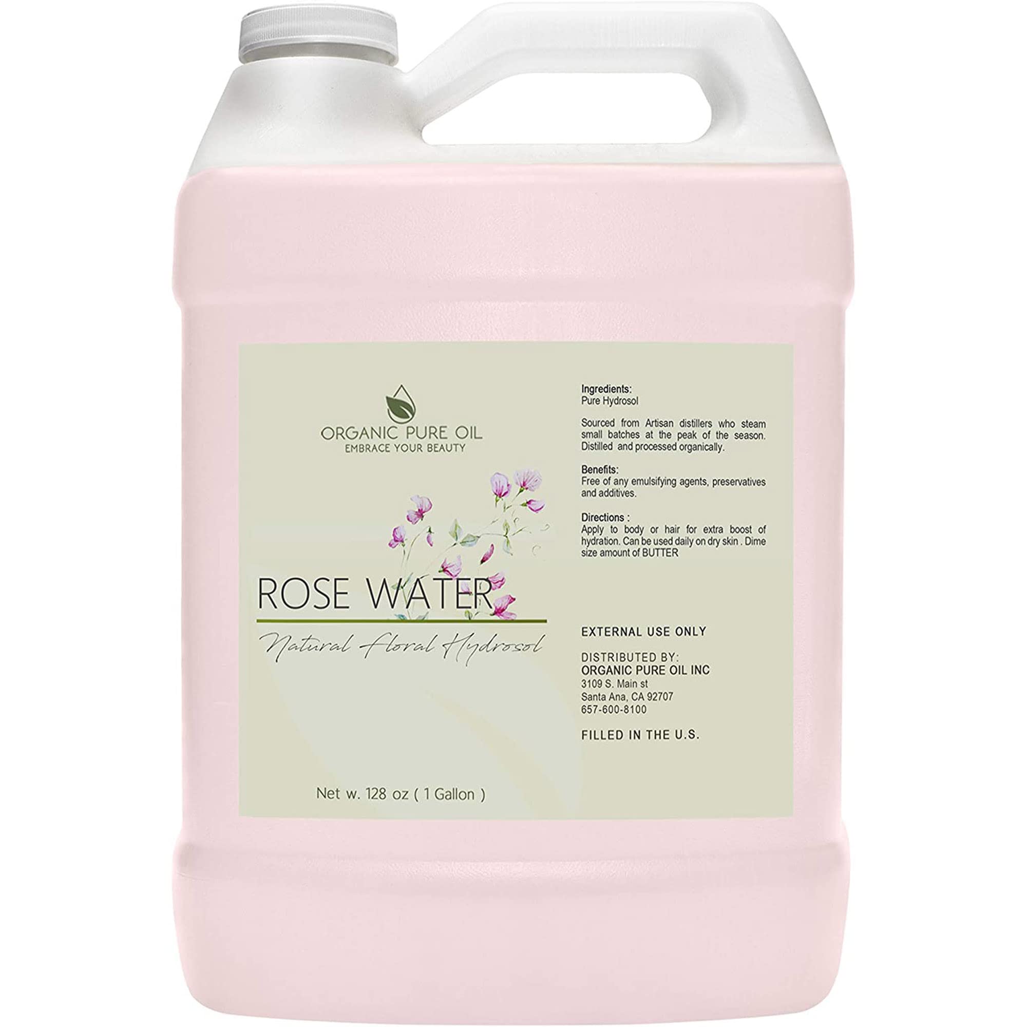 Rose Hydrosol - 128 oz - 1 Gallon - Pure, Steam Distilled, All Natural, Non GMO, Alcohol Free, Bulk Hydrating Toning Cleansing Floral Water Spray Mist Toner for Face Pores Locs Hair Body - OPO