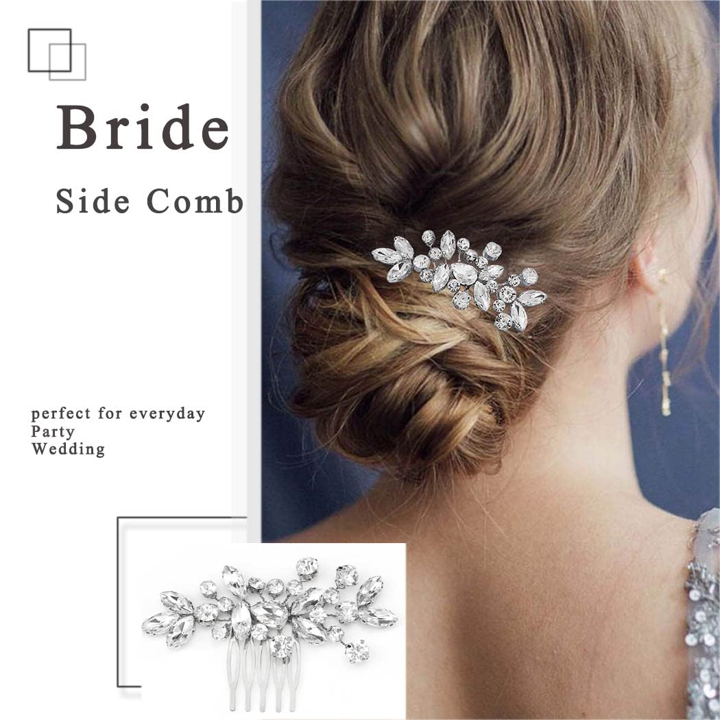 Catery Crystal Bride Wedding Hair Comb Hair Accessories with Rhinestone Bridal Side Combs for Women and Girls