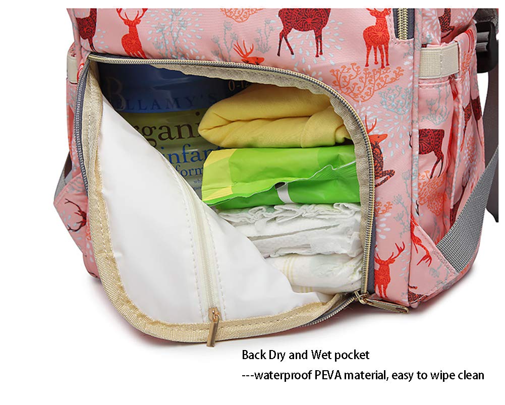 Starte Deer Cartoon Diaper Bag for Mom/Dad,Waterproof Travel Backpack,Spacious Tote Shoulder Bag Organizer,Pink