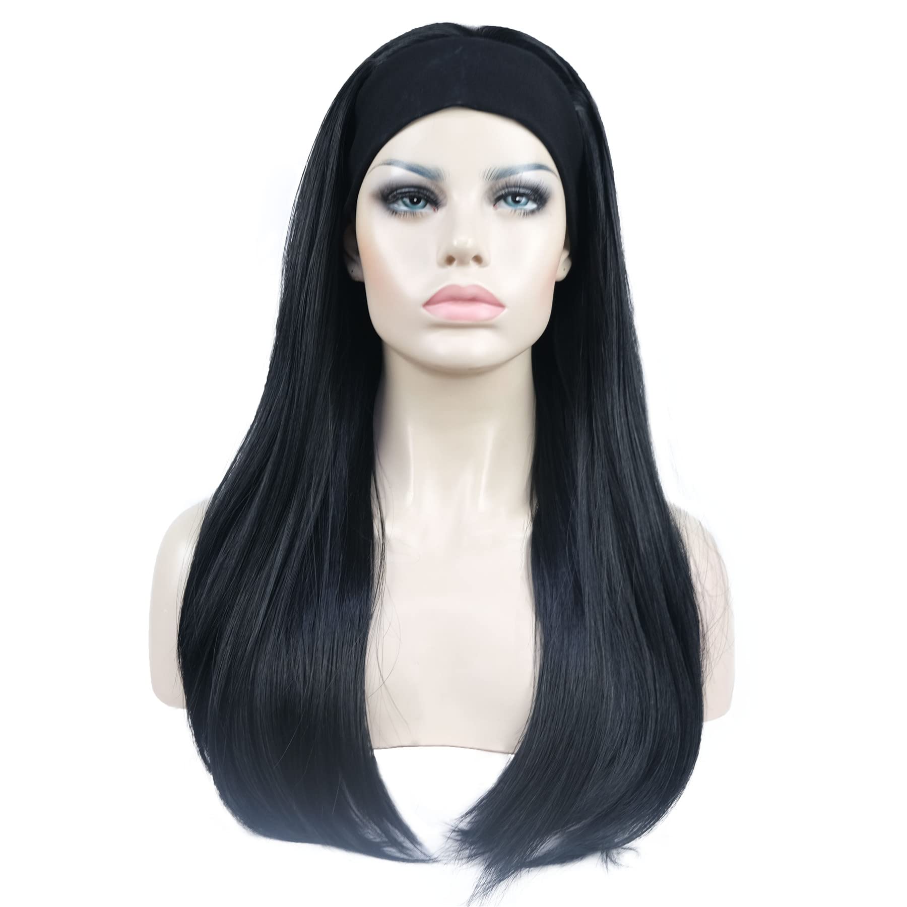 #1-Black: Aimole Long Straight 3/4 Women'S Wigs Hair Piece Synthetic Hair With Black Headband(1-Black)
