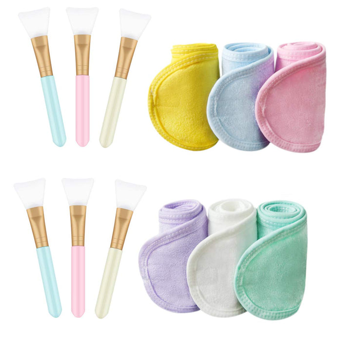 6 Silicone Face Mask Brushes Facial Mud Applicator Clay Tools and 6 Spa Facial Headband Terry Cloth for Charcoal Mixed Mask Soft