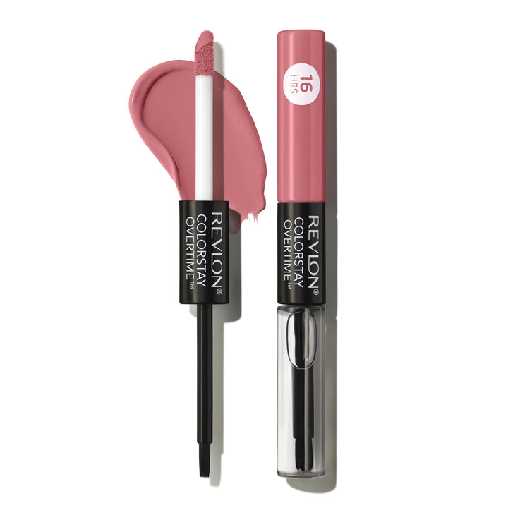 Revlon ColorStay Overtime Lipcolor, Dual Ended Longwearing Liquid Lipstick with Clear Lip Gloss, with Vitamin E in Plum / Berry, Blush Hour (550), 0.07 oz