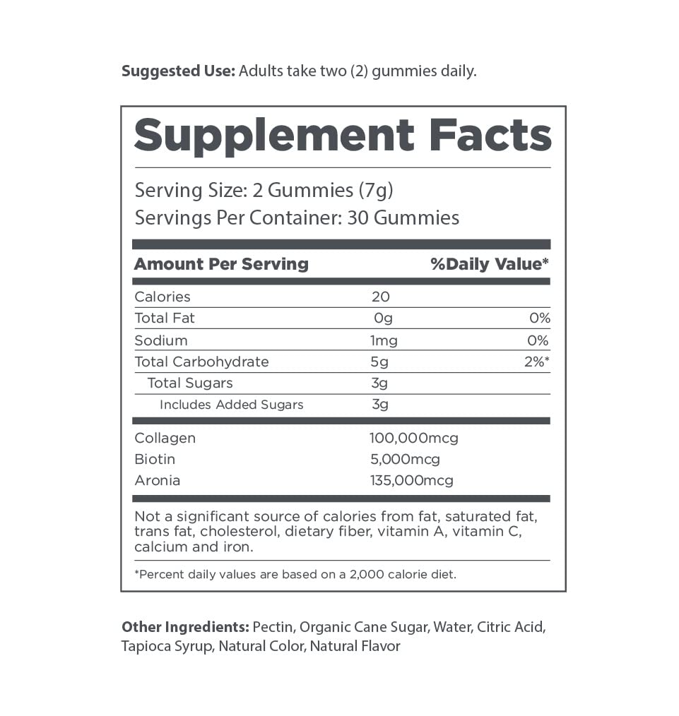 The Elderberry Co. Collagen + Biotin Gummies + Aronia Berries Natural Hair and Nails Supplement