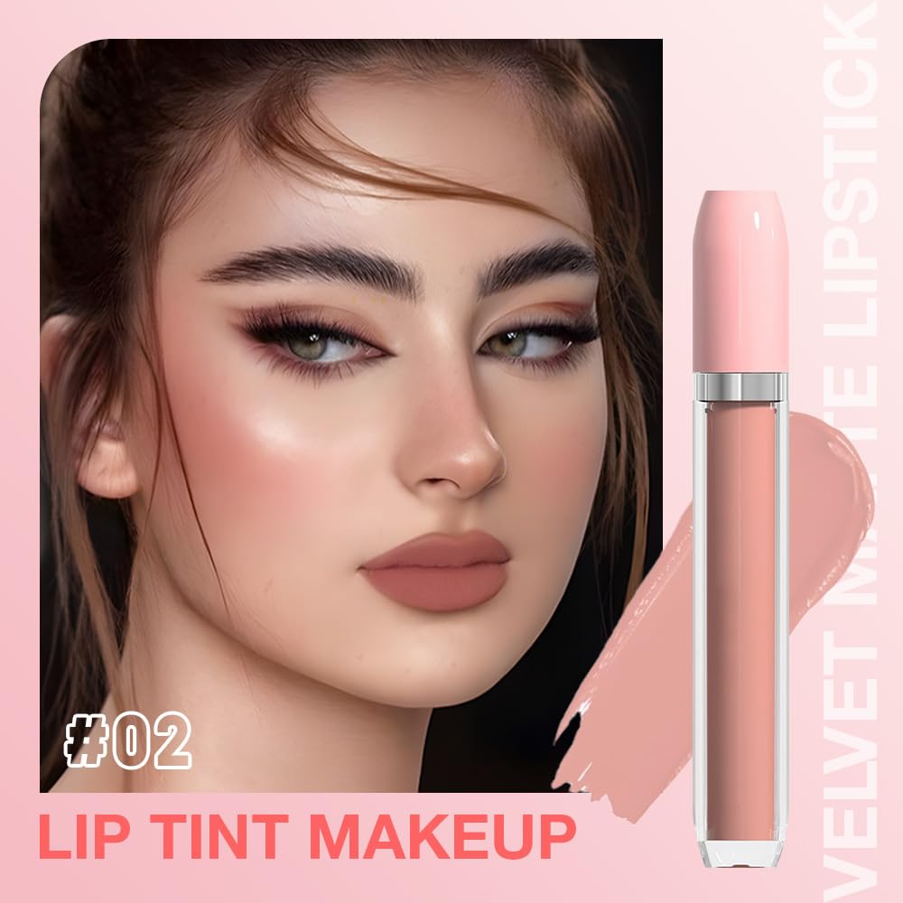 BINGBRUSH Super Stay Matte Longwear No-Budge Liquid Lipstick Makeup,Highly Pigmented Color and Instant Shine, Cheeky, Soft Matte Lip Cream Lightweight Lipgloss (02#, Pack of 1)