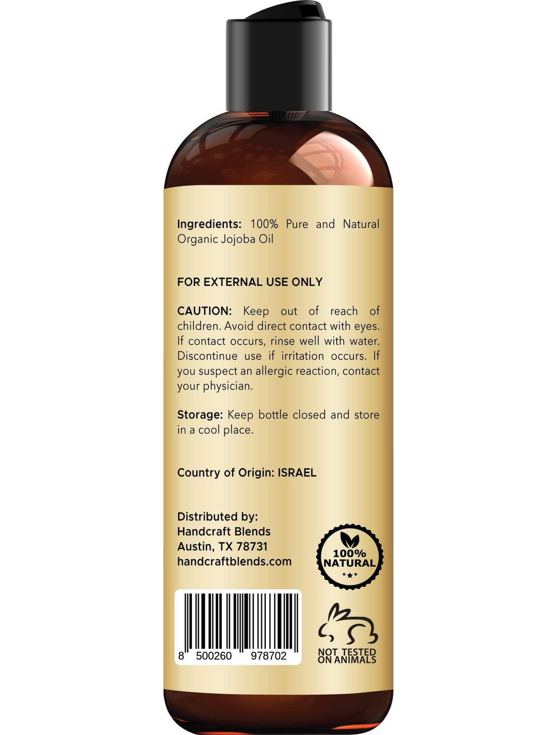 Handcraft Blends USDA Organic Jojoba Oil - Cold-Pressed 8 Fl Oz - 100% Pure and Natural - Premium Grade Carrier Oil for Skin and Hair - Hair and Body - Massage - Hexane-Free