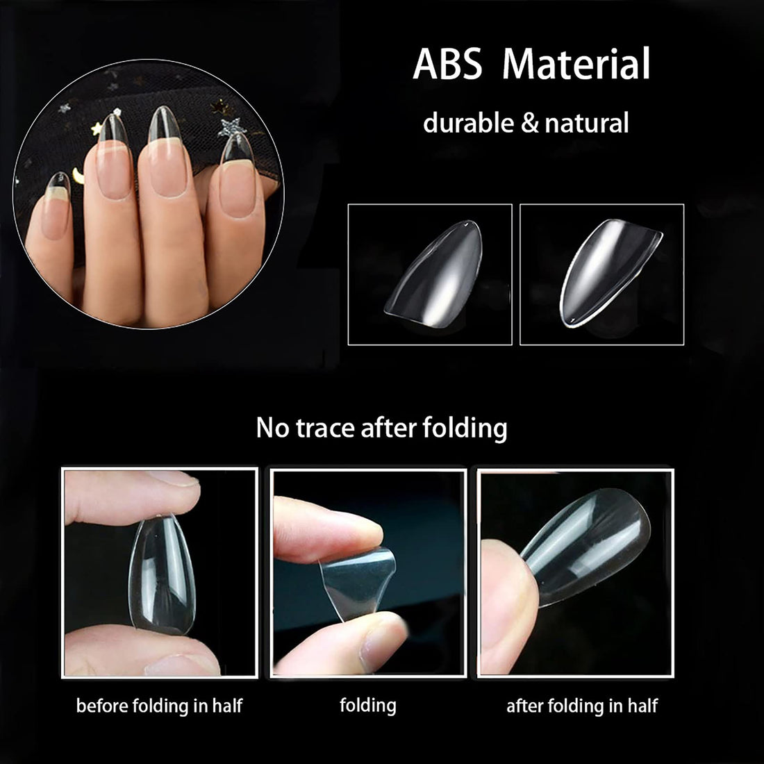 500Pcs Medium Almond Fake Nail Tips Full Cover Clear Acrylic Nails Press on Nails for DIY Nail Art, 10 Sizes